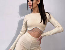 Комплект : штани кльош і топ , декорований бахромою зі страз Ручна робота Комплект : штани кльош і топ , декорований бахромою зі страз Ручна робота | PUSHKA SHOP