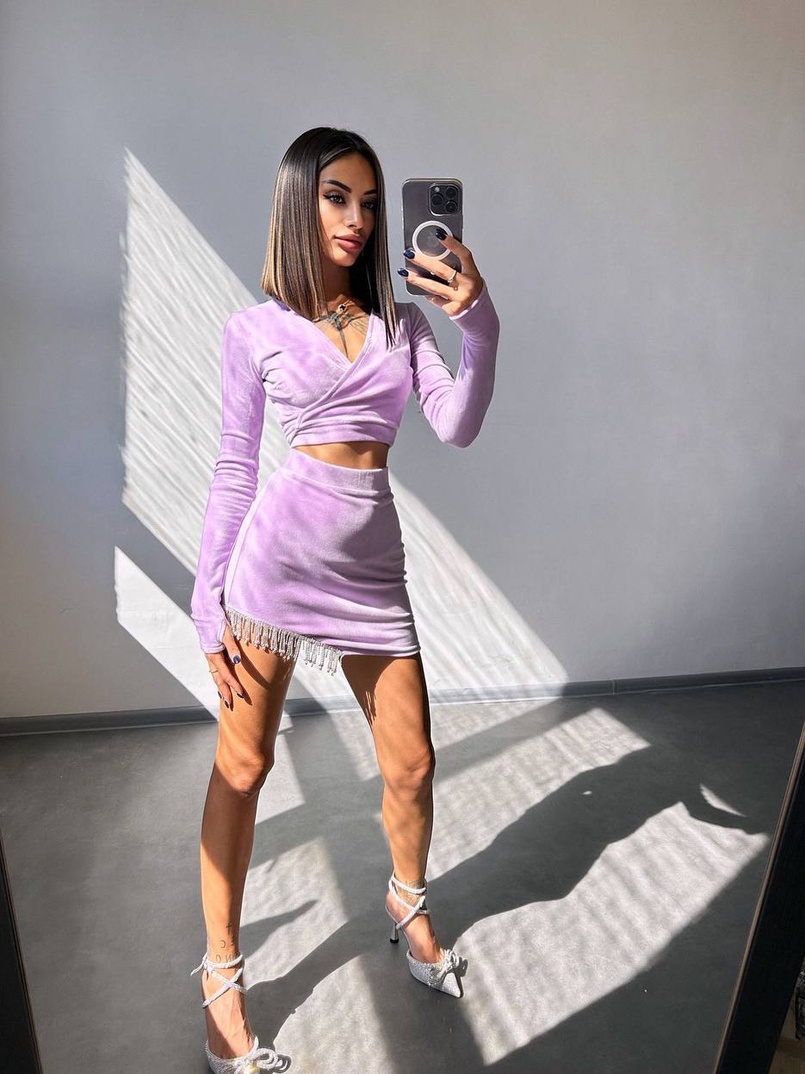 Оксамитовий комплект, декорований бахромою зі страз Оксамитовий комплект, декорований бахромою зі страз | PUSHKA SHOP