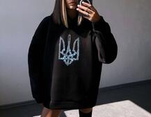 Патріотичне  худі over size із сяючими стразами Патріотичне  худі over size із сяючими стразами | PUSHKA SHOP