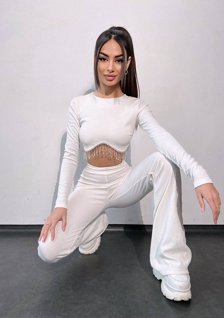 Комплект : штани кльош і топ , декорований бахромою зі страз Ручна робота Комплект : штани кльош і топ , декорований бахромою зі страз Ручна робота | PUSHKA SHOP