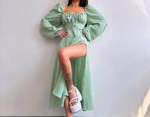 Муслінова сукня -міді з розрізом на ніжці  | PUSHKA SHOP