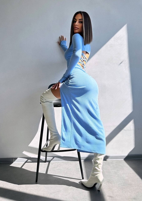 Трикотажна сукня міді зі шнурівкою на спинці  | PUSHKA SHOP