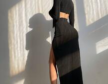 Трикотажный комплект: топ с чашечками push up + юбка миди с разрезом  Трикотажный комплект: топ с чашечками push up + юбка миди с разрезом  | PUSHKA SHOP