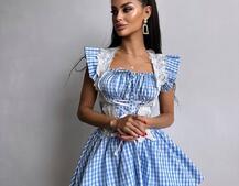 Сукня в клітинку декорована мереживом  Сукня в клітинку декорована мереживом  | PUSHKA SHOP