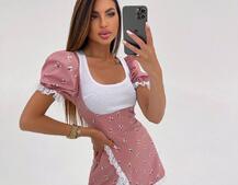 Сукня з квітковим принтом декорована мереживом  Сукня з квітковим принтом декорована мереживом  | PUSHKA SHOP