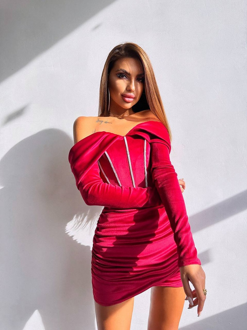 Оксамитова корсетна сукня міні, декорована стразами     Ручна робота  | PUSHKA SHOP