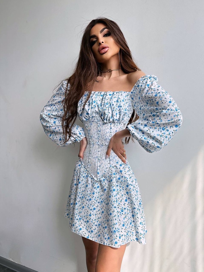 Сукня міні в квітковий принт + прозорий корсет  Сукня міні в квітковий принт + прозорий корсет  | PUSHKA SHOP
