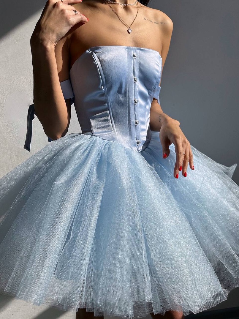 Атласна корсетна сукня міні з гачками та пишною фатиновою спідницею  Атласна корсетна сукня міні з гачками та пишною фатиновою спідницею  | PUSHKA SHOP