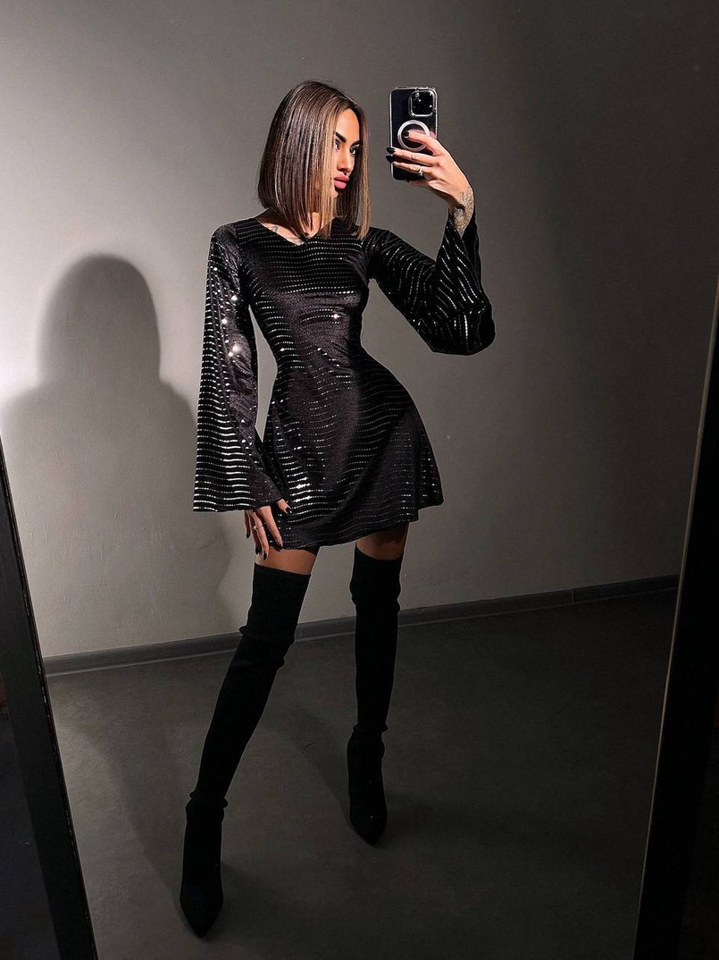 Сукня міні  з розкльошоними рукавами та шнурівкою на спинці  Сукня міні  з розкльошоними рукавами та шнурівкою на спинці  | PUSHKA SHOP