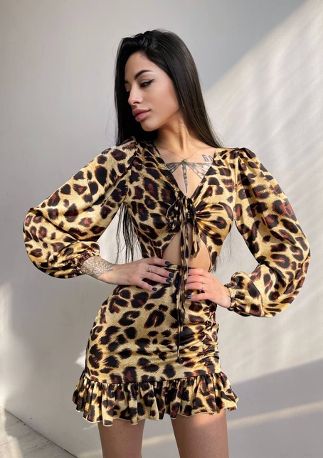 Платье мини в леопардовый принт  | PUSHKA SHOP