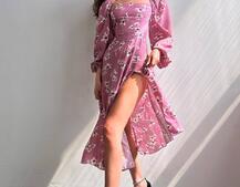 Сукня -міді зі шнурівкою на спинці та розрізом на ніжці Сукня -міді зі шнурівкою на спинці та розрізом на ніжці | PUSHKA SHOP