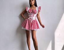 Сукня в клітинку декорована мереживом  Сукня в клітинку декорована мереживом  | PUSHKA SHOP