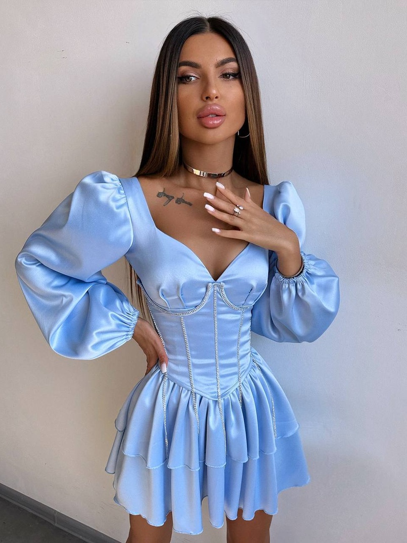 Комплект: сукня з подвійною спідницею + корсет, декорований стразами    Комплект: сукня з подвійною спідницею + корсет, декорований стразами    | PUSHKA SHOP