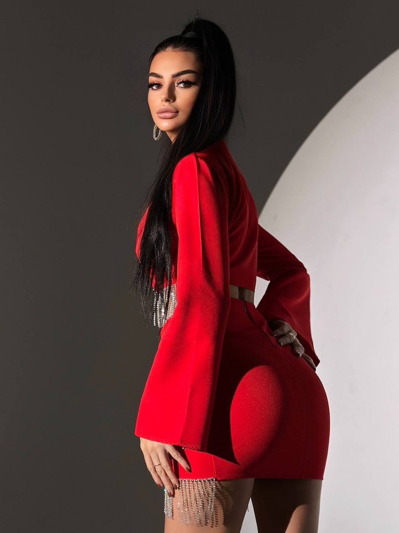 Комплект декорований бахромою із стразами: піджак + спідниця  | PUSHKA SHOP