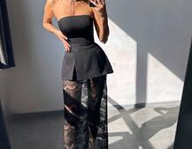 Комплект: піджак + блуза з баской + мереживна спідниця-шорти  Комплект: піджак + блуза з баской + мереживна спідниця-шорти  | PUSHKA SHOP