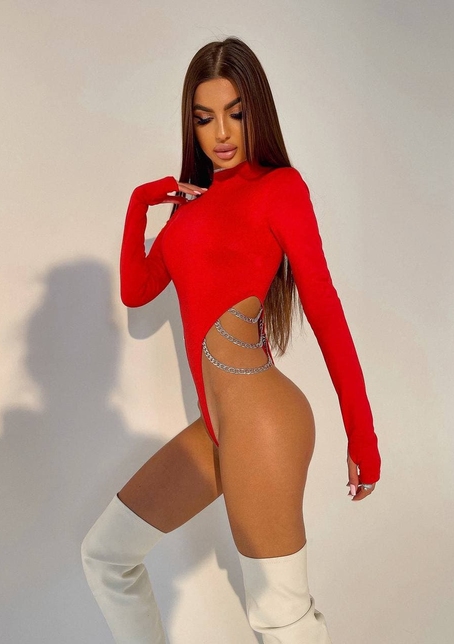 Боди, декорированный цепочками  | PUSHKA SHOP