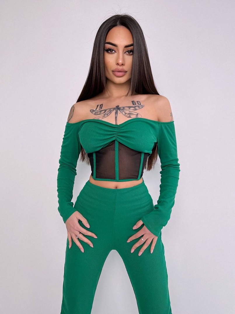 Комплект : штани кльош і топ з елементами корсету  Комплект : штани кльош і топ з елементами корсету  | PUSHKA SHOP