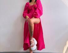 Муслінова сукня -міді з розрізом на ніжці  | PUSHKA SHOP