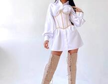 Комплект: платье-рубашка с прозрачным бельевым корсетом на шнуровке  Комплект: платье-рубашка с прозрачным бельевым корсетом на шнуровке  | PUSHKA SHOP