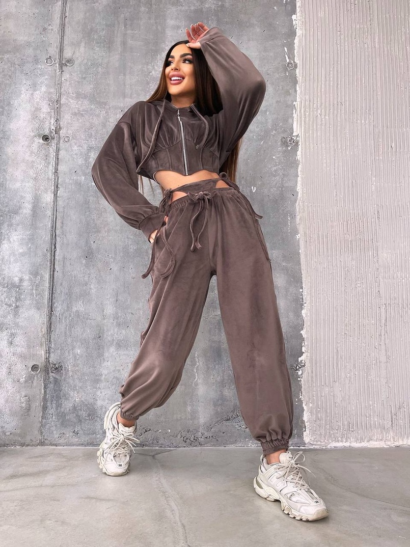 Велюровий комплект: кофта з корсетними елементами + джогери з імітацією трусиків | PUSHKA SHOP