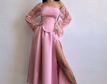 Сукня міді з корсетом декорована мереживом  | PUSHKA SHOP