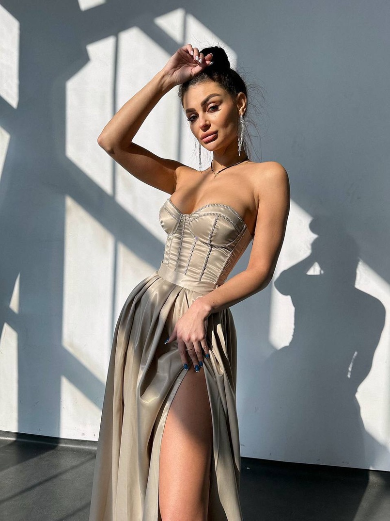 Комплект: корсет-бюстьє , декорований стразами  + спідниця максі з розрізом   Ручна робота  | PUSHKA SHOP