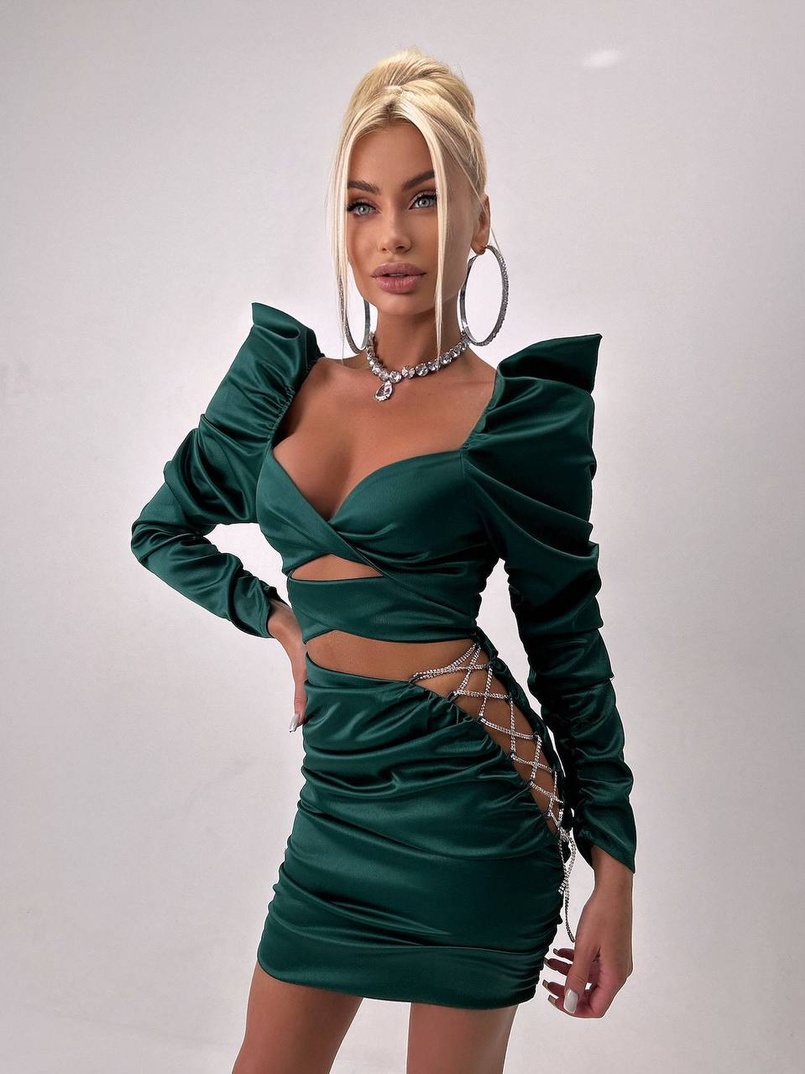 Сукня міні з драпіруванням, декорована стразами  Сукня міні з драпіруванням, декорована стразами  | PUSHKA SHOP