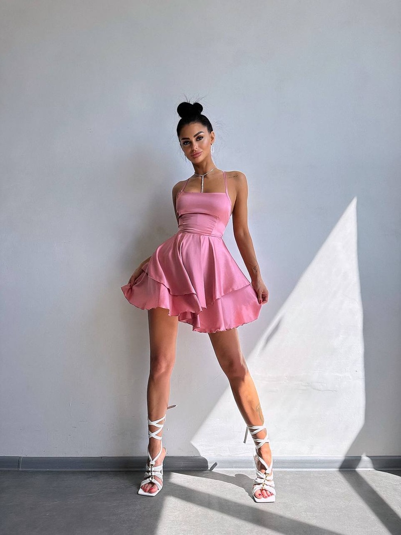 Шовкова сукня  з пишною спідницею та шнурівкою   | PUSHKA SHOP