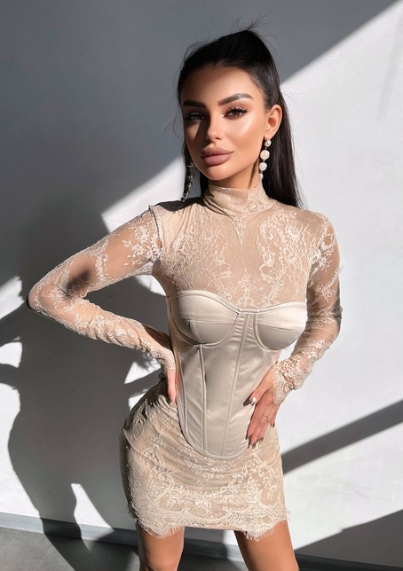 Комплект: мереживна сукня міні + корсет  Комплект: мереживна сукня міні + корсет  | PUSHKA SHOP