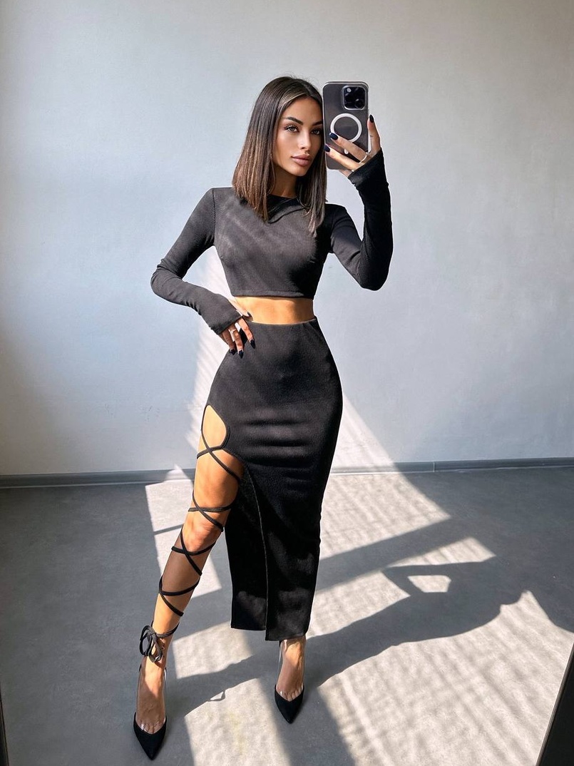 Комплект: топ + спідниця із зав‘язками на ніжку  | PUSHKA SHOP