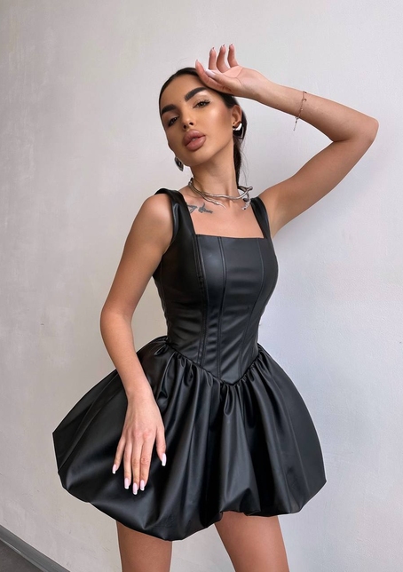 Корсетна сукня з еко-шкіри зі спідницею-балоном | PUSHKA SHOP