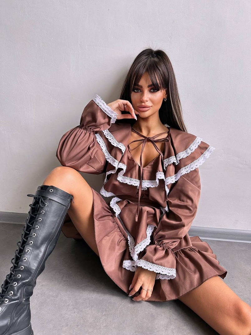 Котонова сукня декорована мереживом    Котонова сукня декорована мереживом    | PUSHKA SHOP