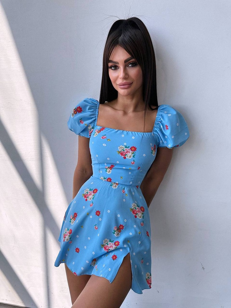 Сукня- міні у квітковий принт зі шнурівкою на спинці  Сукня- міні у квітковий принт зі шнурівкою на спинці  | PUSHKA SHOP