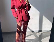 Комплект: піджак + блуза з баской + мереживна спідниця-шорти  Комплект: піджак + блуза з баской + мереживна спідниця-шорти  | PUSHKA SHOP