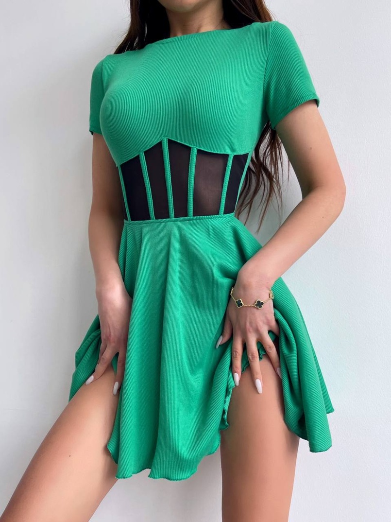 Сукня-міні  з елементами корсету  та спідницею солнцем Сукня-міні  з елементами корсету  та спідницею солнцем | PUSHKA SHOP