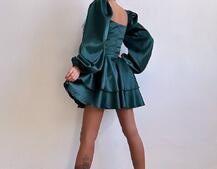 Атласна корсетна сукня бюстьє з пишною подвійною спідницею та об‘ємними рукавами | PUSHKA SHOP