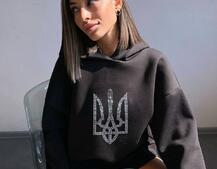 Патріотичне  худі over size із сяючими стразами Патріотичне  худі over size із сяючими стразами | PUSHKA SHOP