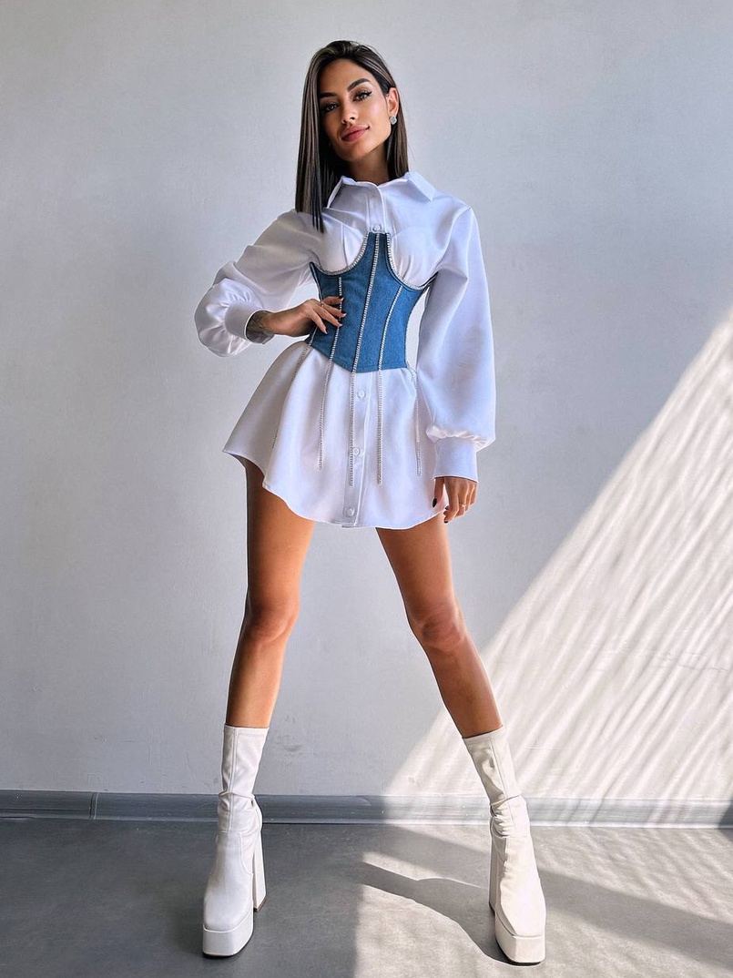 Приталена сорочка + корсет декорований камінцями  Ручна робота Приталена сорочка + корсет декорований камінцями  Ручна робота | PUSHKA SHOP