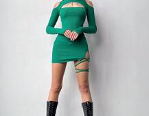 Трикотажне плаття по фігурі зі шнурівкою на ніжці Трикотажне плаття по фігурі зі шнурівкою на ніжці | PUSHKA SHOP