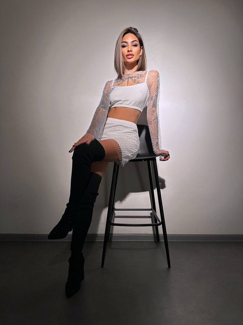 Комплект: топ + спідниця із сіткою зі стразами  Комплект: топ + спідниця із сіткою зі стразами  | PUSHKA SHOP