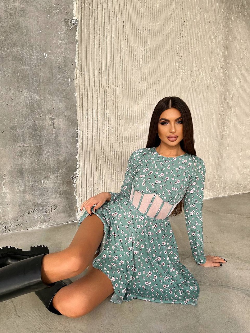 Приталена сукня з корсетною вставкою та спідницею-сонцем | PUSHKA SHOP