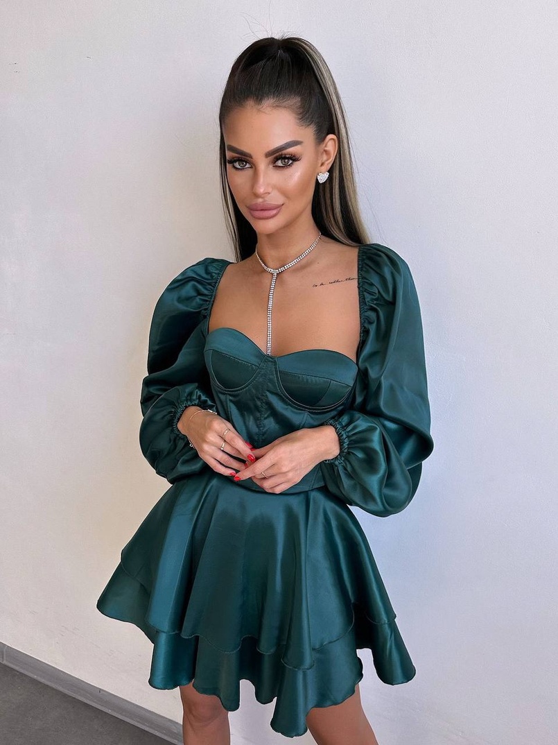 Атласна корсетна сукня бюстьє з пишною подвійною спідницею та об‘ємними рукавами | PUSHKA SHOP