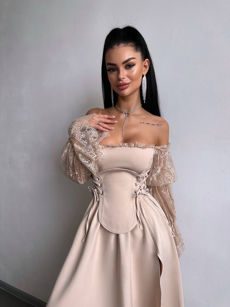 Сукня міді з корсетом декорована мереживом  | PUSHKA SHOP