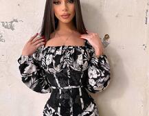 Сукня міді з розрізом в квітковий принт + прозорий корсет  | PUSHKA SHOP