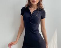 Трикотажное облегающее платье поло с разрезом  Трикотажное облегающее платье поло с разрезом  | PUSHKA SHOP
