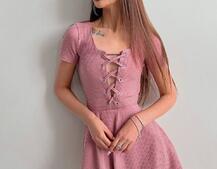 Трикотажное платье-мини со шнуровкой на груди  Трикотажное платье-мини со шнуровкой на груди  | PUSHKA SHOP