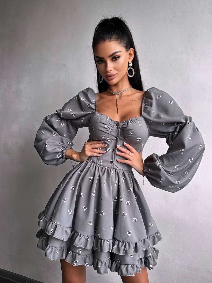 Сукня з квітковим принтом з воланами на ґудзиках  | PUSHKA SHOP