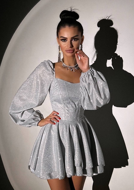 Сяюча корсетна сукня з пишною подвійною спідницею та об‘ємними рукавами | PUSHKA SHOP