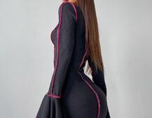 Трикотажное платье с контрастными элементами и шнуровкой  | PUSHKA SHOP