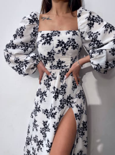 Квіткова сукня-міді зі шнурівкою на спинці та розрізом на ніжці Квіткова сукня-міді зі шнурівкою на спинці та розрізом на ніжці | PUSHKA SHOP